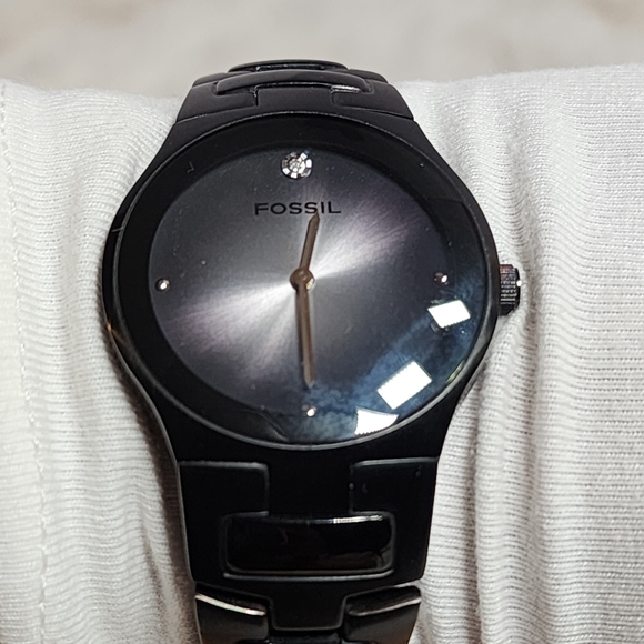 FOSSIL ARKITEKT FS-4166 All Black Real Diamond Stainless Steel Dress Watch/Used - Picture 10 of 12